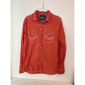 BKE Black Tailored M Orange/Coral Button down Shirt Pearl Button Country Western